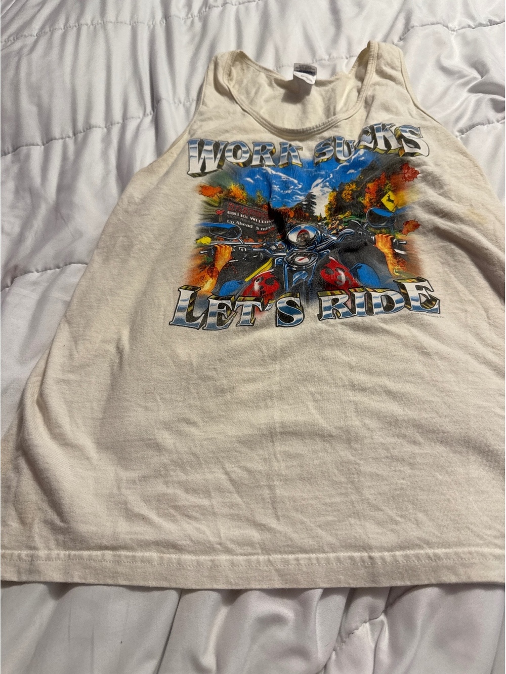 Gildan Ultra Cotton Large Tank Top with Motorcycle and Poopy's Savanna IL Prints